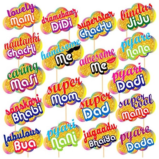 Wobbox All Occasion Indian Family Photo Booth Party Props (18 Pieces)