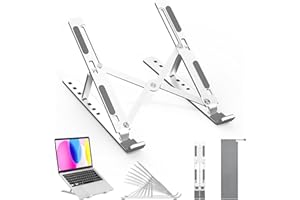 AOVUYCK-Store Supporto PC Portatile Alluminio 10-17.3”, Supporto per Laptop 7 Livelli Regolabile, Antiscivolo Silicone e Portatile Pieghevole, Laptop Stand Compatibile Computer Portatili e Tablet