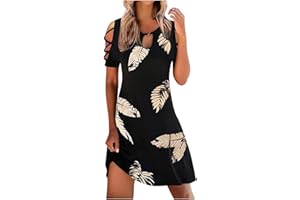 Zeiayuas Women's Summer Cold Shoulder Short Sleeve Midi Dress Ladies V Neck Elegant Mini Dresses Party Beach Evening Prom Dress Floral Print Casual Sundress UK
