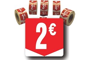 Affichesstore 30262 - Rouleau de 500 Étiquettes Autocollantes 2€ - Format Carré 35x35mm - Brillantes - Adhésives - Stickers Prix Ronds Euros