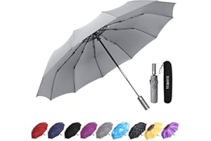 YumSur Parapluie Pliant, Parapluie Coupe-Vent & Ultra-léger, Ouverture et Fermeture Automatique, Parapluie Compact Incassable 12 Baleines pour Homme Femme Voyage avec Sac d'absorption