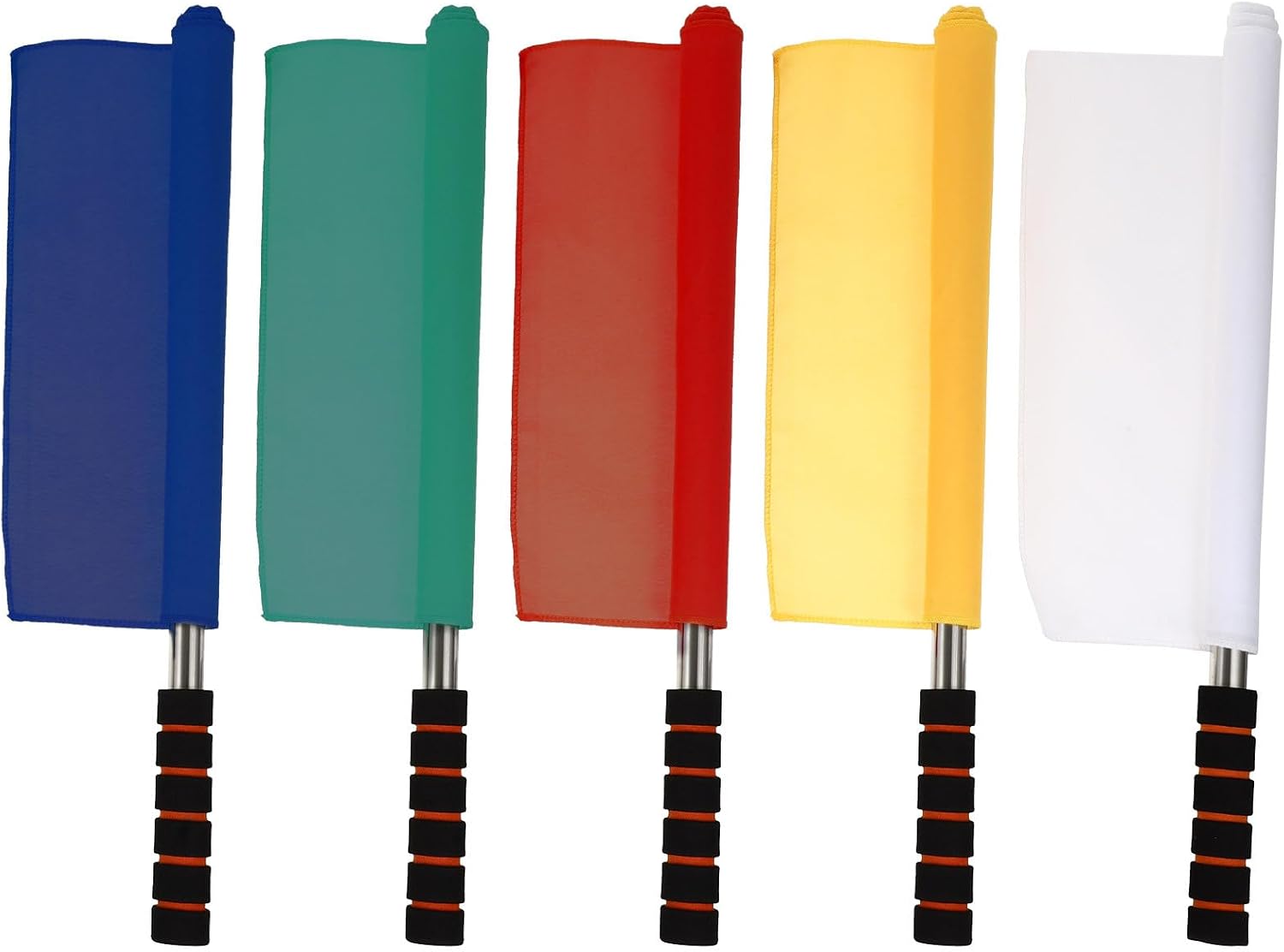 DECOMELODY Banderas de Árbitro Deportivas 5 Piezas Poliéster Colores Surtidos para Señalización Manual Uso en Atletismo y Tráfico Mango Cómodo Espuma