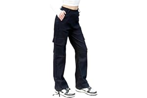 Nuofengkudu Rectos Pantalones Cargo Mujer Puños Ajustables 4 Bolsillos Pantalon Elasticos Cintura Alta Deportiva Trabajo Largos Y2K Adolescentes Goticos Punk Casual Moda