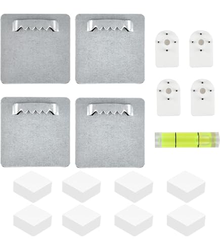 Set Di Fissaggio Per Specchi E Quadri In Alluminio Dibond - 4 Piastre Adesive Extra Forti, Gancio, Viti E Livella