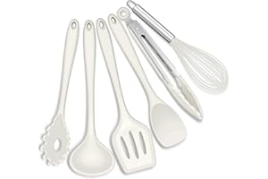 Joyfair Juego de 6 utensilios de cocina, utensilios de cocina de silicona, color blanco, antiadherente, juego de cocina para cocinar y hornear, resistente al calor y calidad alimentaria, apto para