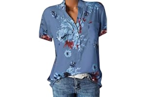 Wtouhe Femme Hauts Lâche Chemisiers Été T-Shirt 2021 Pas Cher Manches Courtes/Longues Col V Bouton Décontractée Mode Vrac Tee Shirt Floral Impression Casual Tops Chic Blouses Cadeau Nouveau Vente