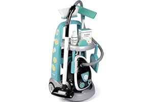 Smoby 7600330316 Wózek do sprzątania z odkurzaczem z dźwiękiem, mop, szufelka, zmiotka, wiaderko, 31x32,1x55,2 cm