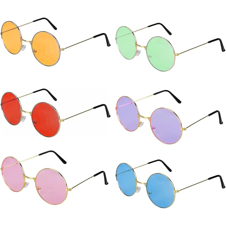 10 Paires Lunettes De Soleil Rondes Hippie Multicolores Blulu - Monture Dorée, Neuves Avec étiquettes