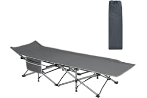 GENERIC Folding Single Camping Bed for Adults, 72cm Width Sturdy 25mm Steel Tube Portable Garden Cot Sleeping Cots Camp Beds with Storage Pocket and Carrying Bag (Grey)