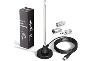 Bingfu Antenna Radio DAB FM Interni 79 cm Stilo Telescopico Digitali Antenna Radiolina Ricambio con Base Magnetica Cavo da 3 m 75 ohm per Stereo Case Ricevitore AV Audio Video Sintonizzatore Tuner
