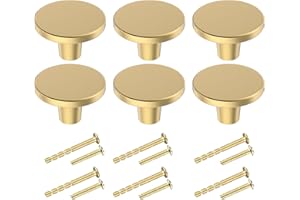 BIGLUFU 6 Pièces Boutons de Tiroir, Boutons de Meubles en Or, Poignee de Porte Ronds, Boutons Armoire Dorés en Laiton, Avec Vis tronçonnables pour Commode, Armoire, Meuble (20mm*30mm)