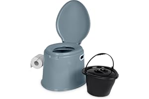Hillington 5L Portable Camping Toilet with Lid, Seat, Carry Handles, Roll Holder – Compact Travel Toilet for Caravans, Festivals, Outdoor, Emergency or Renovation Use – Lightweight, Easy to Empty