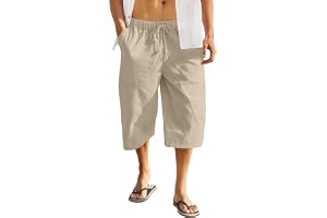 LVCBL herr linneshorts 3/4 långa byxor sommar strand korta byxor sweatpants M-3XL