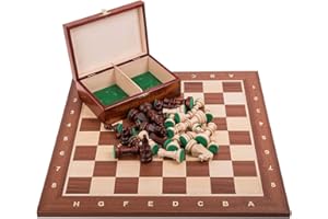 SQUARE GAME Square - Professionnel Set Tournoi Échecs No 6 Acajou + 2 x Extra Dames - Échiquier en Bois + Pièces d'échecs - Staunton 6