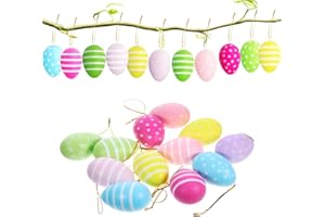 JAOUCUE 24x Ostereier zum Aufhängen,Bunte Plastik Eier Ostern, Eier Ostern Deko, Plastikeier zum Aufhängen & Dekorieren Kunststoffeier für draußen und innen Osterdeko Deko