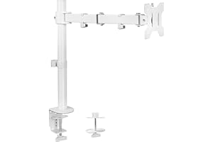 VIVO Uchwyt biurkowy z pojedynczym ramieniem monitora, utrzymuje ekrany o przekątnej do 32" i ultraszerokokątny, w pełni regulowany stojak z zaciskiem C i podstawą przelotki, VESA 75 x 75 mm lub 100 x