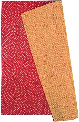 [L/29inc] FUROSHIKI- Japanese Traditional Wrapping Cloth / Tapestry (Komon x Flax ornament: Red/Orange)
