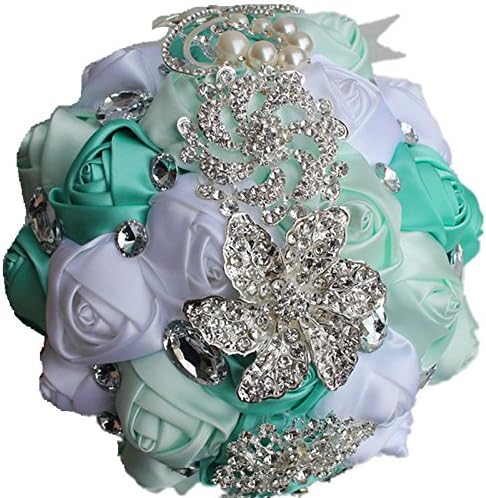 Wedding Flowers Bride Bridal Bouquet Brooch Bouquet Bridesmaid Bouquet (Tiffany Blue+White)