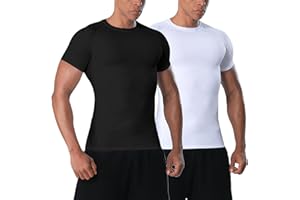VanKee Maillot De Compression Homme à Manches Courtes T-Shirt Sport Maille Aisselles Respirant Et Séchage Rapide pour Fitness Musculation Running Basketball Football