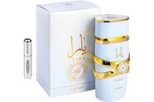 RESAES RESISTANT AND AESTHETIC Profumo Yara MOI bianco originale 100 ml, profumo arabo di lunga durata, Eau da Parfum importato da Dubai, include atomizzatore ricaricabile 5 ml, fragranza tropicale e vibrante, unisex (Yara MOI)
