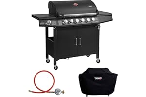 TAINO RED 6+1 Gasgrill Set Grillwagen BBQ Edelstahl-Brenner Griller 6 Brenner Seitenkocher