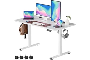 VOSATRON Elektrisch Höhenverstellbarer Schreibtisch 120x60cm Schreibtisch Höhenverstellbar mit Memory-Steuerung und Anti-Kollision Technologie, Rollen, Spleißbrett, Weiß Rahmen/Weiß Tischplatte