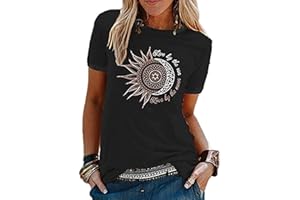 BAYNETIN Camisetas Mujer Manga Corta,Verano Elegante Camisas Casual Suelta Algodon Camisa Cuello en O Redondo T Shirts con Estampado