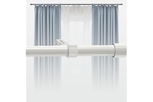 ROD&TRIKIN Curtain Poles Adjustable Curtain Poles for Eyelet Curtains Heavy Duty Curtain Rod White with Adjustable Brackets and Cap Finials (62-187cm)