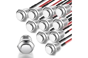 Gebildet 10st 12mm 2A 12V/24V/125V/250V AC Förtrådad Vattentät Tryckknapp Momentan Rostfritt Stål Tryckknapp På-Av (Högt Huvu
