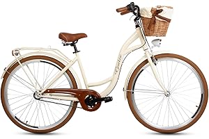 Goetze Style Vintage Retro Citybike - Bicicleta de ciudad para mujer, ruedas de aluminio de 28 pulgadas, 1 marcha, velocidad única, baja, freno de contrapedal, cesta con funda gratis