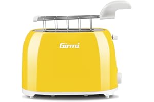 Girmi TP10 Tostapane, 750 W, Pinze estraibili inox, 7 livelli di cottura, Funzione tostafetta, Raccogli briciole, Espulsione automatica, Spegnimento automatico, Giallo