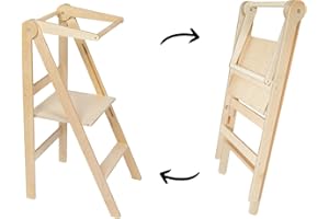 LEG&GO Foldable and Adjustable Height Kitchen Step Stool,Kids Learning Stool,Learning Tower, Montessori Furniture,Foldable Tower, Foldable Kitchen Tower (Naturholz)