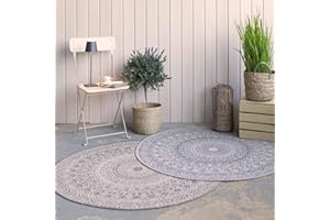Knutzen Wohnen Palma In- & Outdoor Teppich Rund wetterfest Ø 160 cm Beige - Boho Teppich - Mandala Teppich - dekoratives Element für den Innen- oder Außenbereich