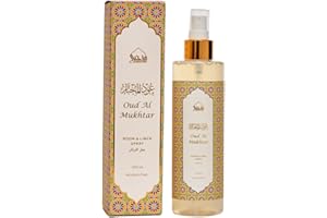 Oud Room & Linen Spray by Dukhni | 250ml Mukhtar Air Freshener, Room Mist, for Bed Linen, Fabrics, Sofa and Prayer Mats | Islamic gifts, Free from Alcohol, Odour eliminator for strong odour