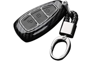 Happyit Coquille de Fibre de Carbone ABS + Silicone Clef de Voiture Couverture Cas Porte-clés pour Ford Focus Mondeo Edge Fiesta Kuga Mondeo MK4 Fusion (B Fibre de Carbone + Noir)
