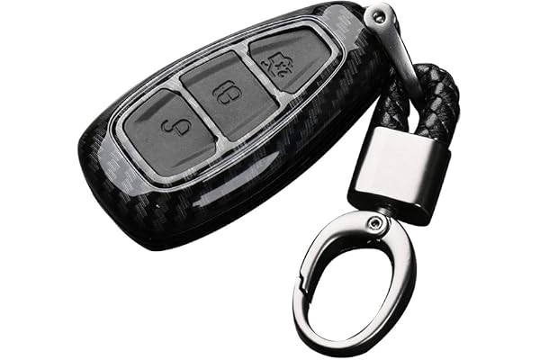 Happyit Coquille de Fibre de Carbone ABS + Silicone Clef de Voiture Couverture Cas Porte-clés pour Ford Focus Mondeo Edge Fiesta Kuga Mondeo MK4 Fusion (B Fibre de Carbone + Noir)