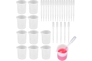 10 Pièces Tasses à Mesurer Silicone,100 ml Mesurer Gradué pour Résine, Tasses à Mélanger Antiadhésives Moule Ailicone pour Moules de Coulée Résine époxy, avec 20 Pipettes
