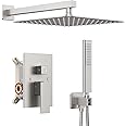Iriber Brushed Nickle Shower System 10 Inch High Pressure Rainfall Shower Head Brass Shower Set Bathroom Rain Shower Mixer Shower Valve Modern Rain Shower and Shower Faucet and Handheld Combo Set