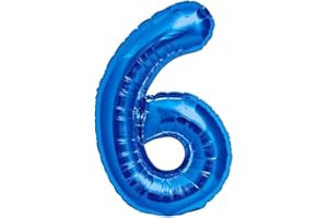 JONAMI Globo 6° Cumpleaños Número 6 Azul Gigante, Globo XXL 100 cm. Decoración 6° Cumpleaños para Niño. Aire o Helio.