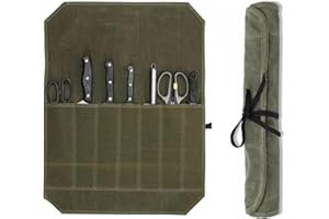 CLKE Chefs Knife Roll Bag,12OZ Waxed Canvas Knife Bag, 7 Slot Chef Bag Large Capacity Easy Carry, Tool Roll Cutlery Tool Case for Pro Chefs or Culinary Enthusiasts,Gifts for Men Dad Father, Green