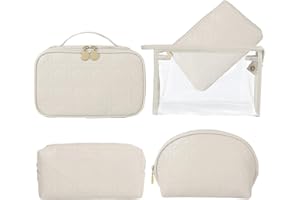 OutSpry 5 Stück Kosmetiktasche, PU Leder Reise Makeup Tasche Multifunktionaler Schminktasche Tragbare Makeup Taschen Organizer wasserdichte Kulturbeutel, Creme Weiß