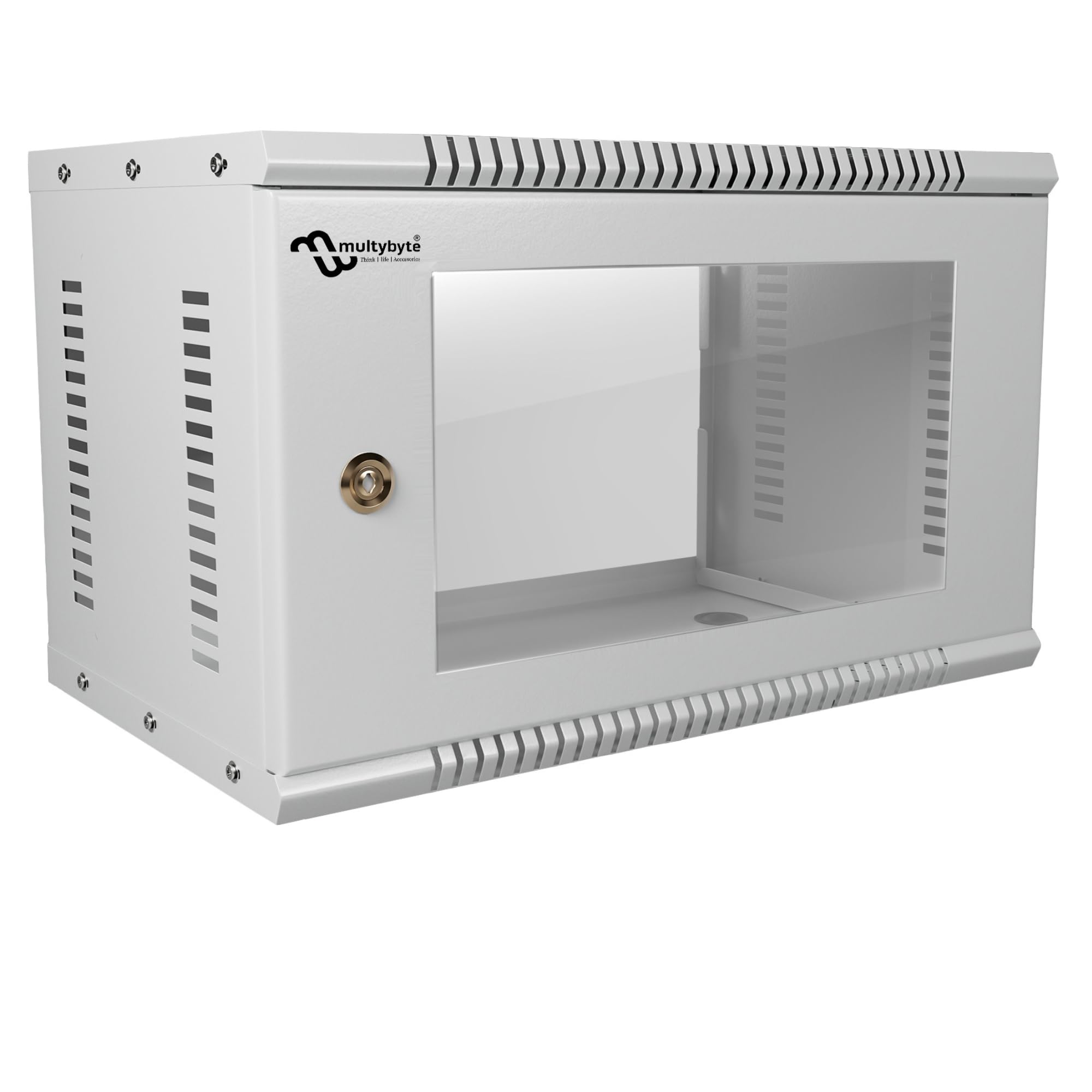 Multybyte 6U Wall Mount Network Rack Cabinet | 17-inch Server Enclosure with Cooling Vent & Lock | Glass Door Network Cabinet for Network Switch, Router & DVR (White, Depth 390mm)