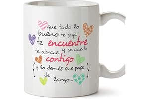 MUGFFINS Taza Original -Que Todo lo Bueno te SIGA te encuentre y te abrace - 350 ml - Tazas con Frases motivacionales