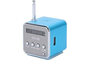 VILLCASE Mini Radio, Digital Radio Wireless Speaker, TD V26 Portable Small Retro Mains with FM Tuner for Travel Home Car Outdoor, Support USB TF Card U Disk Mp3 Mp4 Player Stereo Music Player (Blue)