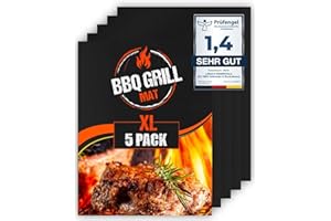 LINDA'S ESSENTIALS Extra große BBQ Grillmatte für Gasgrill, Elektro und Holzkohle (5er Pack) 50 x 40cm - Wiederverwendbare, hitzebeständige Grillmatten für Holzkohle, Teflon Grillmatte, Grillfolie, Grill Zubehör