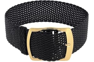 Minott Ersatzband Uhrenarmband Perlonband Durchzugsband Textilband 28691, Farbe:schwarz, Stegbreite:18mm, Schließe:Gelbgolden