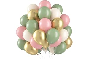 CAPANEUS Luftballons Rosa Grün, 60 Stück Luftballons Salbeigrün Pink Pastell, Luftballons Grüne Gold Rosa Set, Sage Grün Pink Weiß Metallic Gold Ballons für Dschungel Safari Geburtstag Babyparty Hochzeit Deko