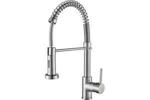 Cobbe Bateria kuchenna, sprężynowa armatura kuchenna z wyciąganą głowicą natryskową, 2 tryby natrysku, jednouchwytowa bateria zlewozmywakowa z wysokim łukiem świetlnym (szczotkowany nikiel)