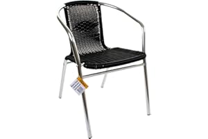 MARKO OUTDOOR Aluminium Chrome Bistro Chair Outdoor Garden Patio Seating Stacking Black Wicker (Black)
