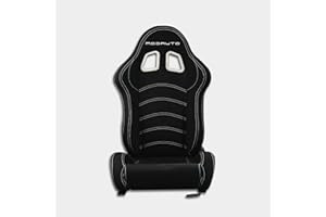 M MODAUTO MODAUTO Asiento Deportivo Coche,Semibaquet Ajustable,de Tela,Adaptable para Coches,Ríeles incluidos,Conductor y Pasajero,para Coche y Simulador de Conducción,Modelo M-N180L,Negro y Costura Blanca Logo